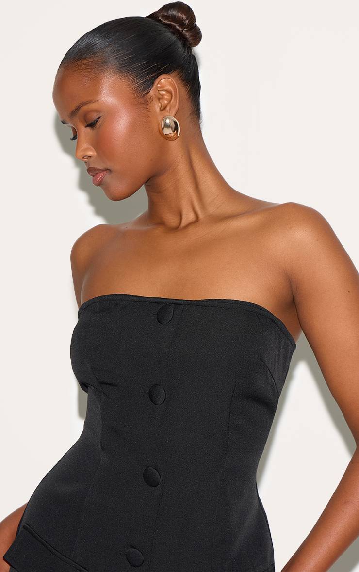 Noir Combinaison-short Bandeau Ajustée À Détail Plissé