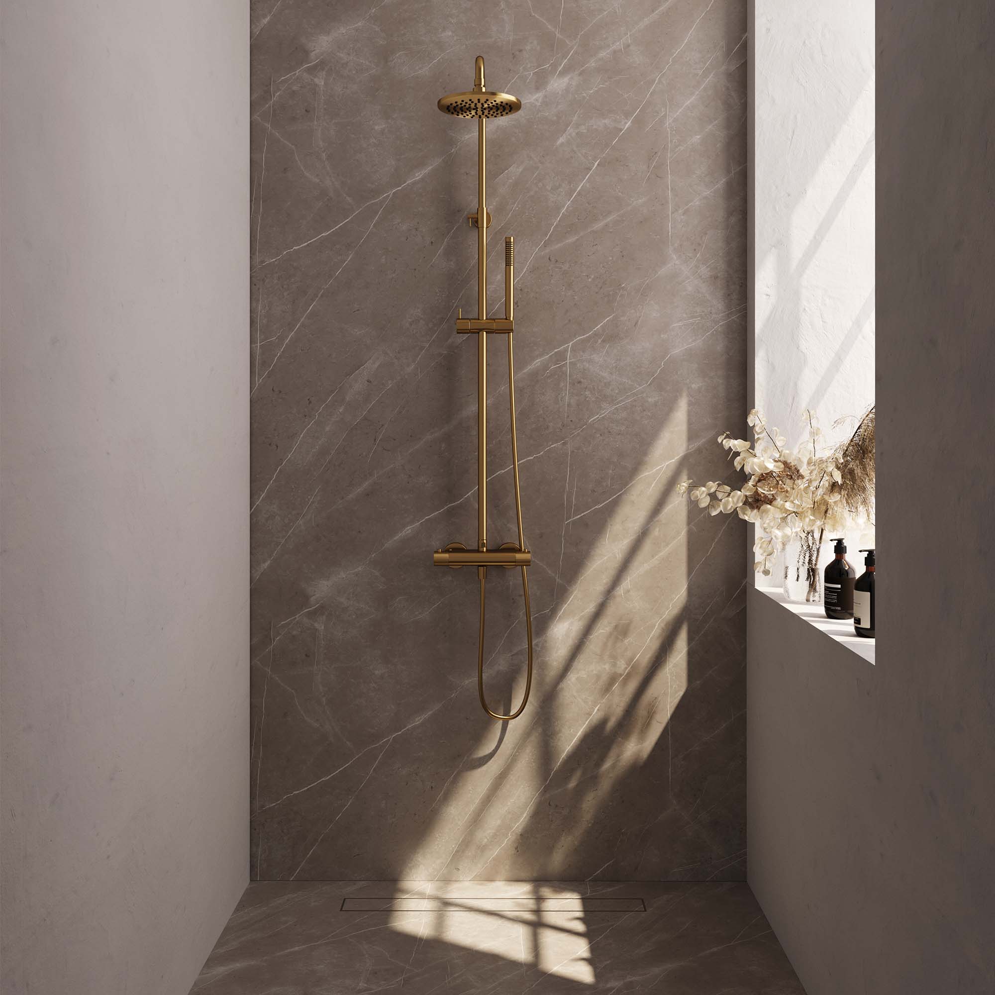 Brauer Gold Carving opbouw regendouche met 20cm douchekop en staafhanddouche geborsteld messing PVD