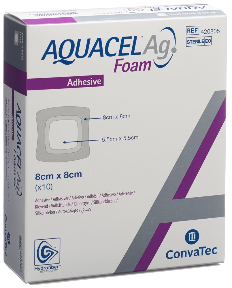 AQUACEL Ag Foam Schaumverband adhäsiv<br>10 Stück, 8x8cm