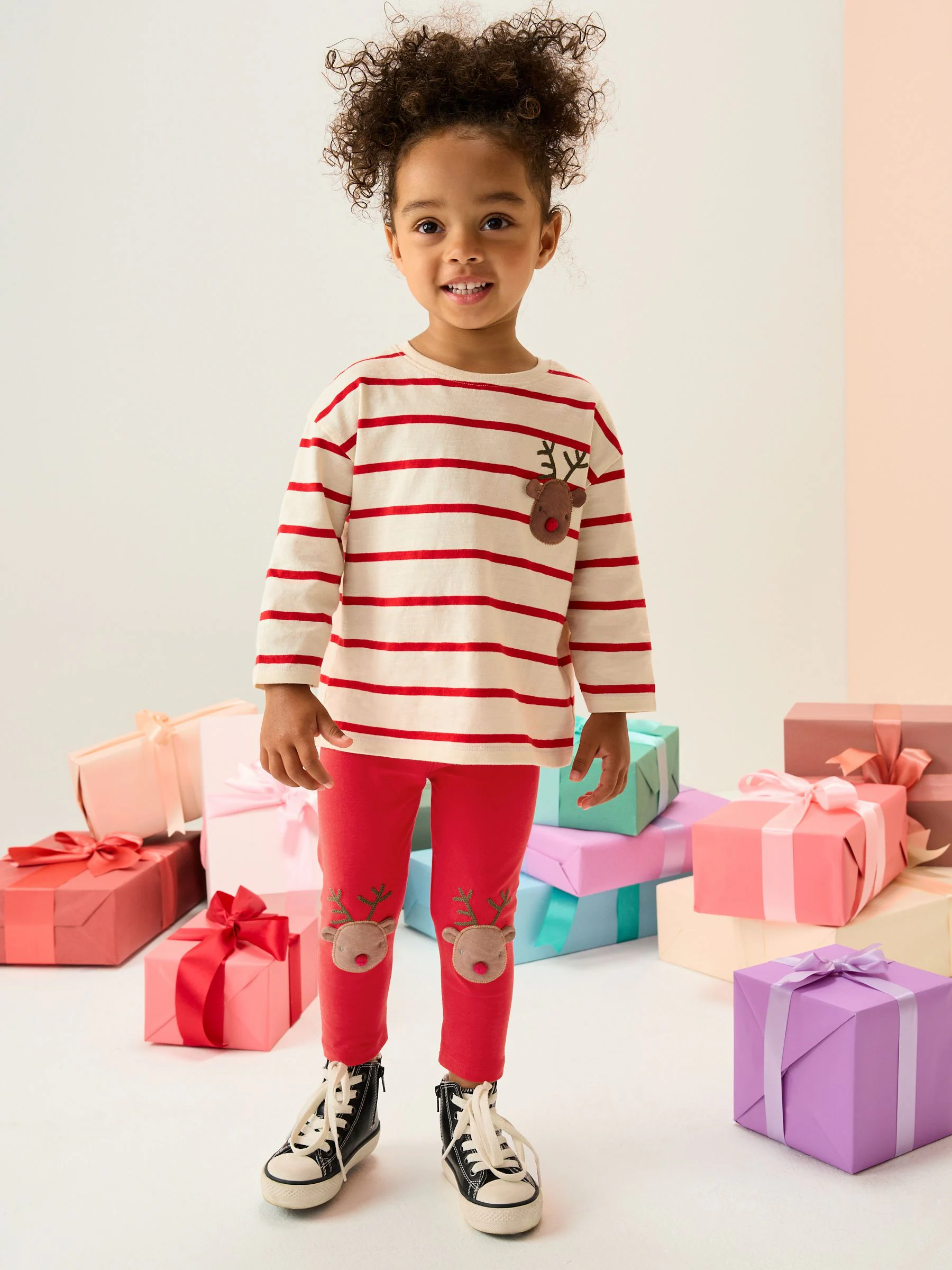 Rood kerstrendier - Versierde leggings (3 mnd-7 jr)