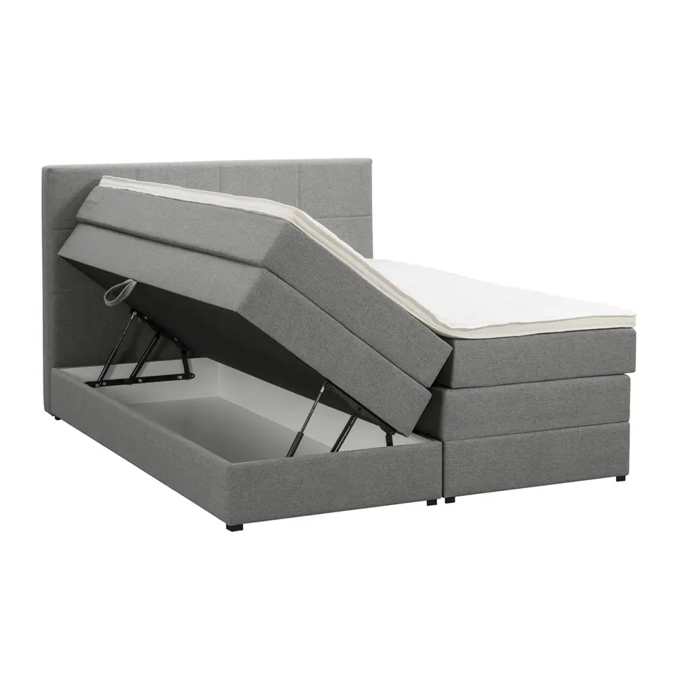 Boxspring met opbergruimte Liv geblokt - lichtgrijs - 180x200 cm