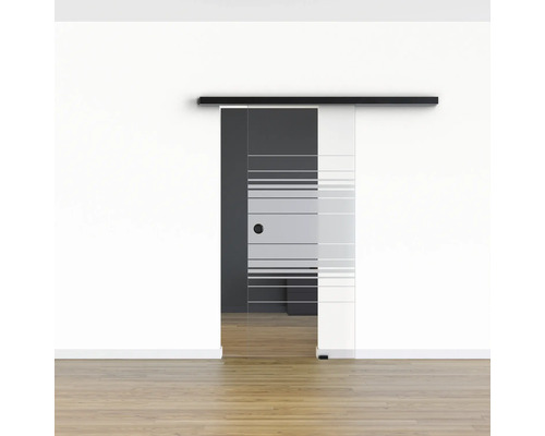 Pertura glazen schuifdeur complete set Glera Horizon 900x2050 mm incl. Selir aluminium zwart beslag, verzonken handgreep