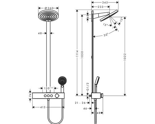 Douchekolom incl. thermostaat hansgrohe Pulsify S zwart 24240670