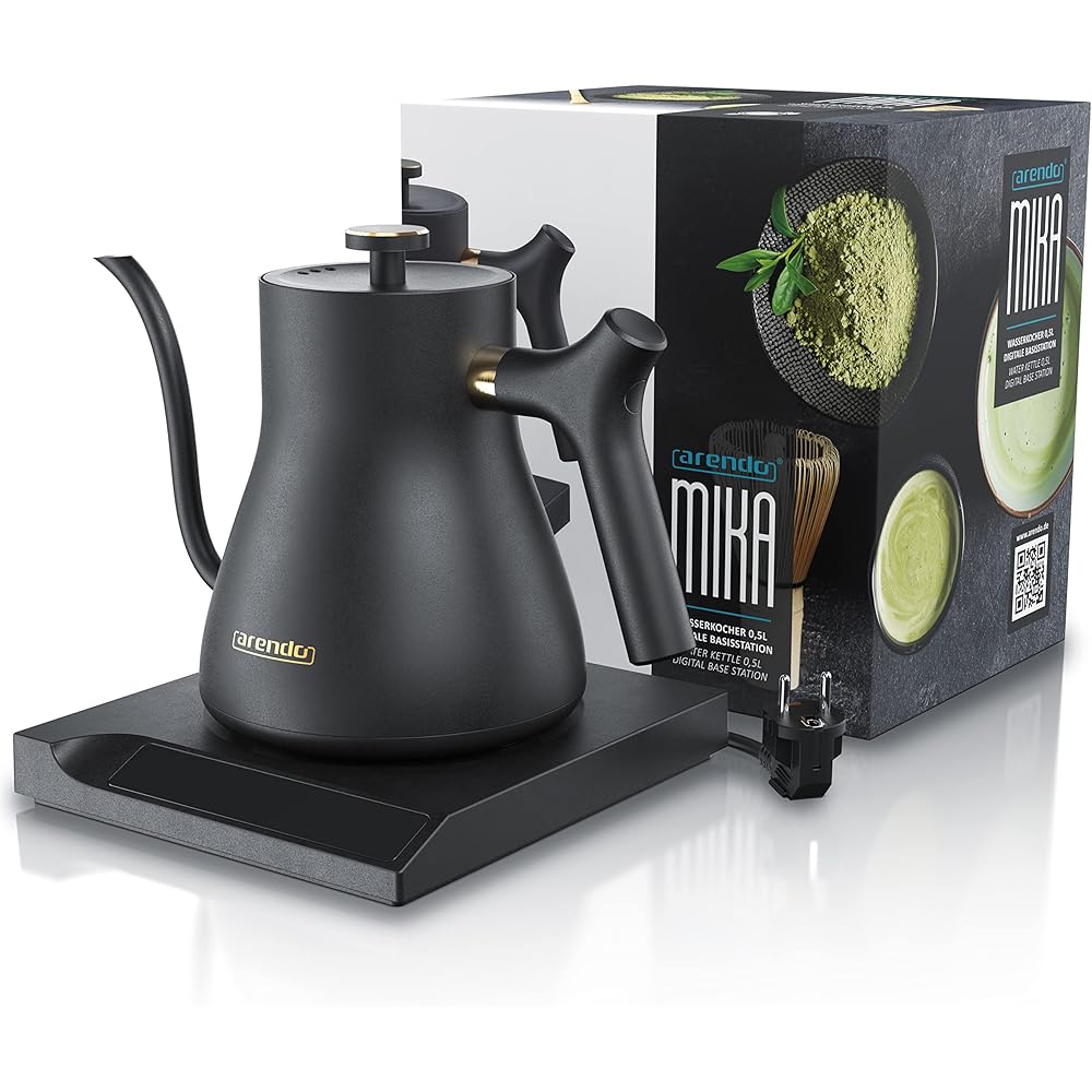 Arendo - Bouilloire éléctrique MIKA 0,5 litre - Station de base 360° - Sélection de 7 températures, de 40 à 100 degrés - Acier inoxydable - Protection contre la surchauffe - Sans BPA - Design japonais : Cuisine et Maison