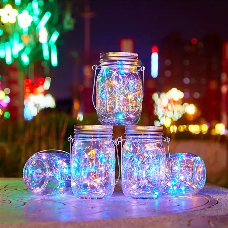 (13x7cm) 20 LED's Solar Laterne Fee im Glas Outdoor Deko Gartenleuchte mit Lichterkette IP65 - Bunt