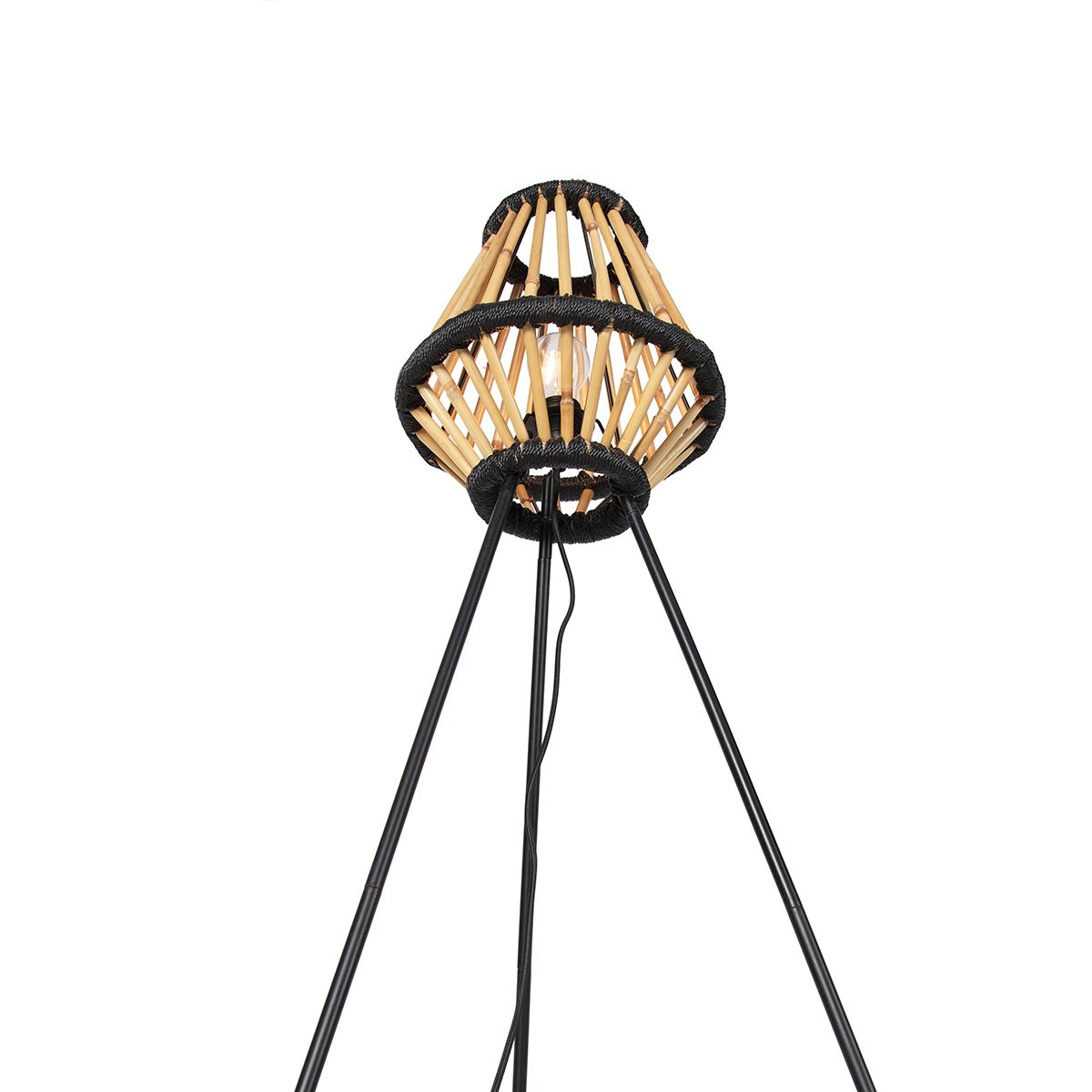 Oosterse tripod vloerlamp bamboe met zwart - Evalin