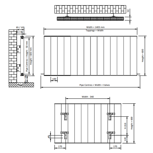Eastbrook Vesima radiator 140x60cm aluminium 1844W wit mat