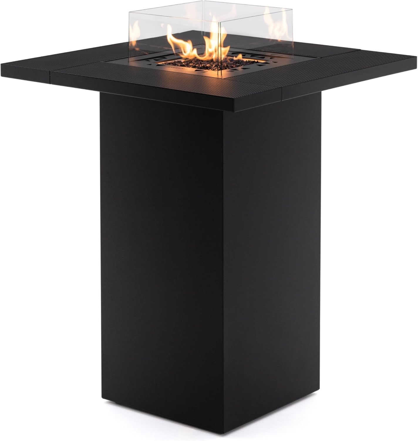 Square Table High mit Gas-Feuerstelle für den Außenbereich – 2-in-1 Feuerstelle & Cocktailtisch mit verstecktem Gasflaschenfach und Schutzabdeckung – Ideal für Terrassen, Restaurants und Außenbereiche