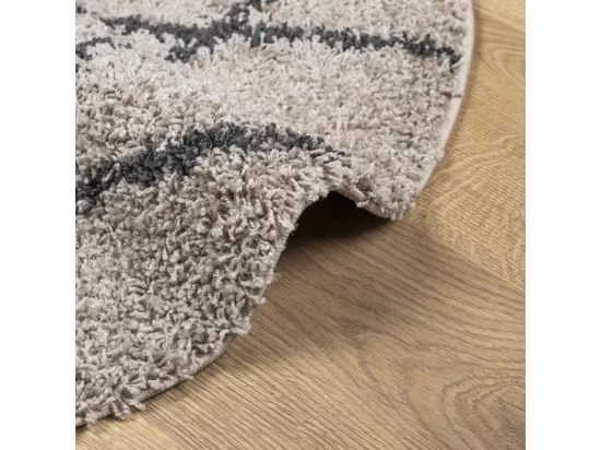 Tapis shaggy à poils longs moderne beige et anthracite ø 100 cm