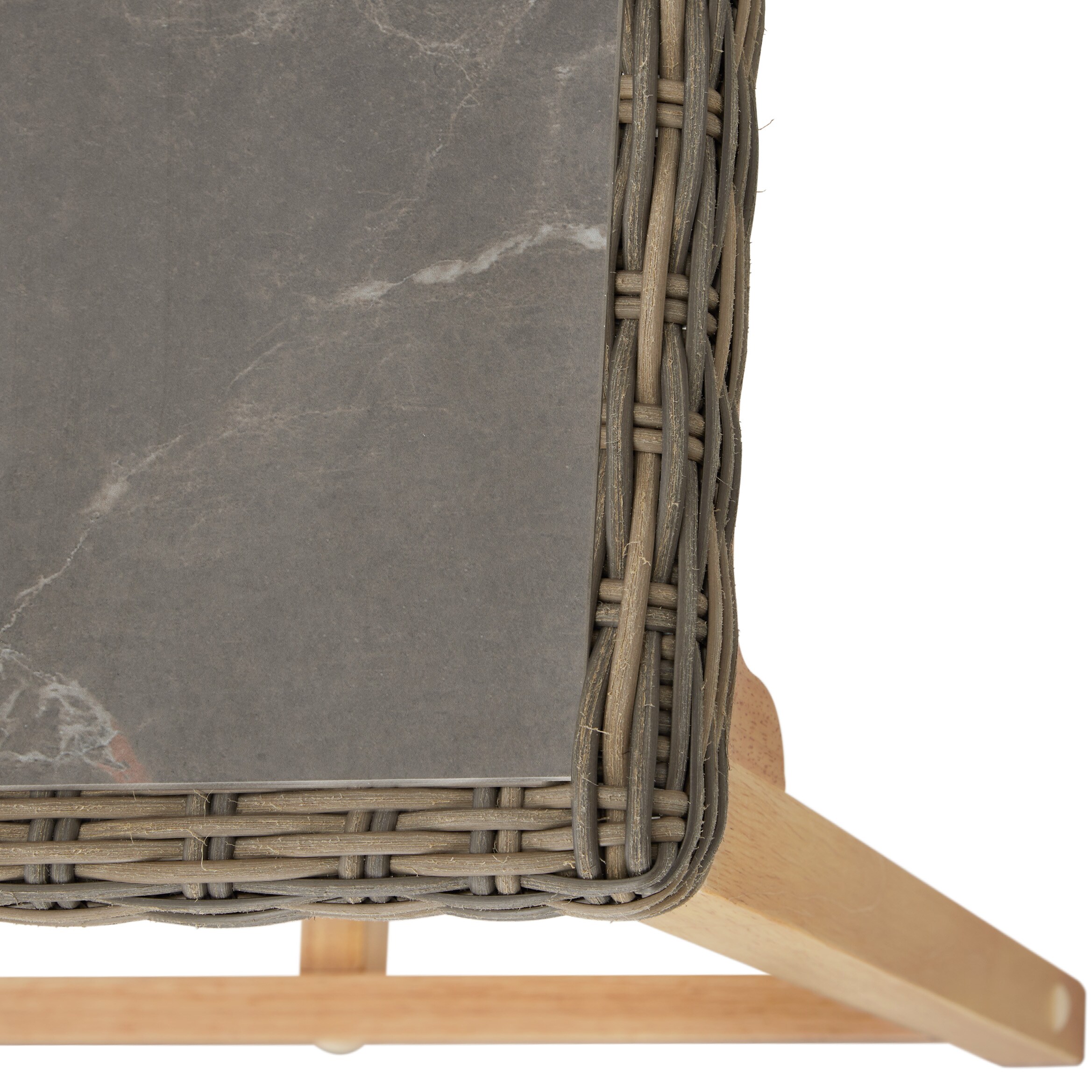 tectake® Rattan Tisch Lovas mit 4 Stühlen Latina, mit Aluminiumgestellen, wetterfest und UV-beständig, Beine aus Holz