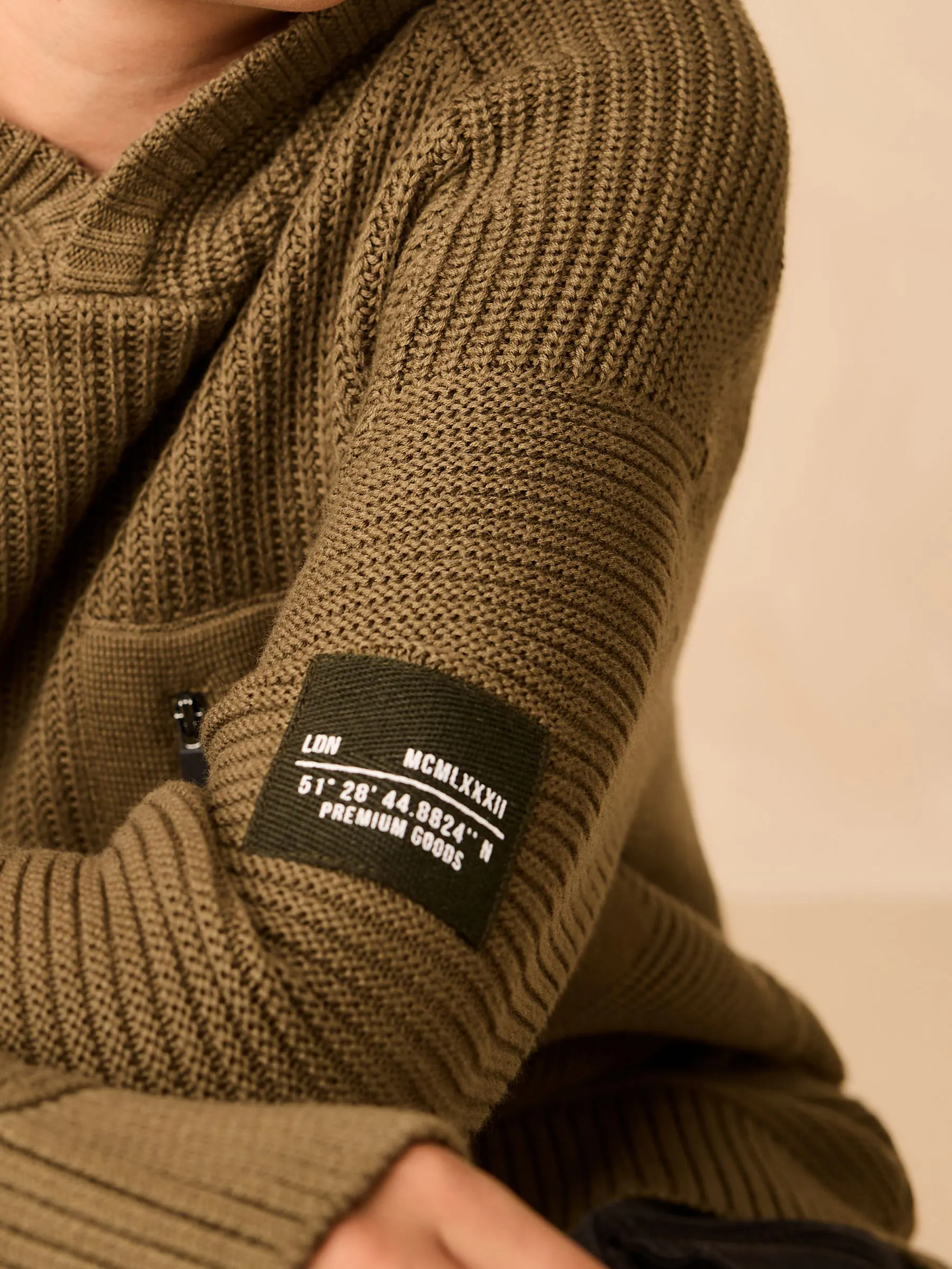 Kakigroen - Utility gebreide hoodie (3-16jr)