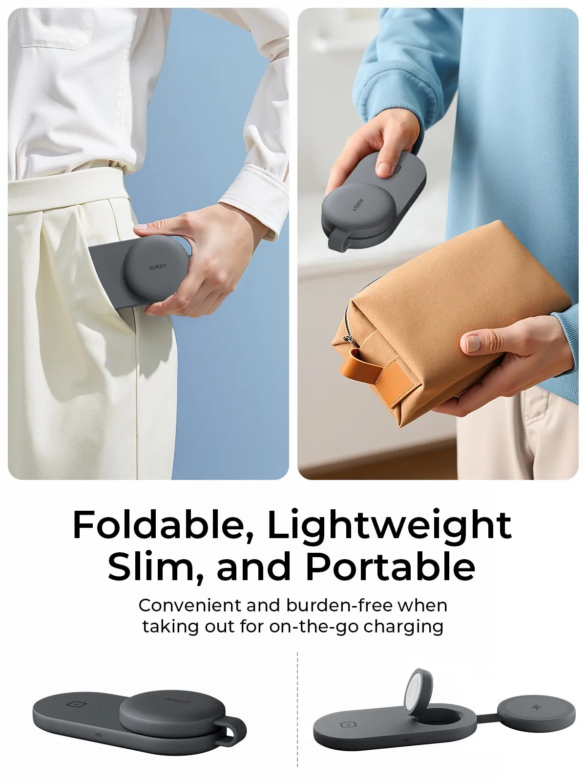(15W) MagFusion C 3in1 MagSafe Qi2 Wireless Charger Faltbare Ladestation für iPhone / Apple Watch / Airpods (LC-MC313) - Grau / Schwarz