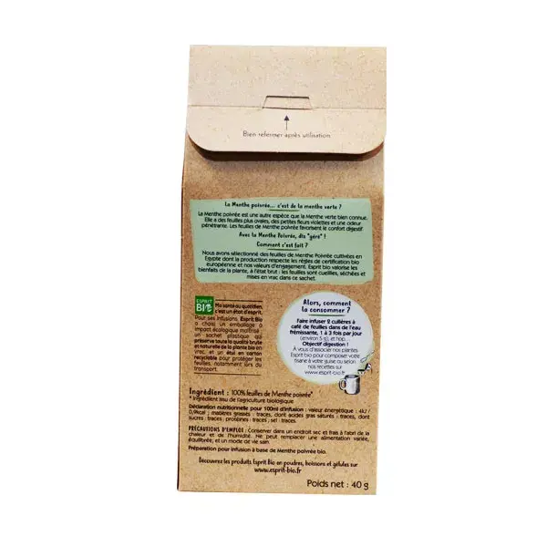 Folhas de infusão de hortelã-pimenta orgânica Esprit 40g