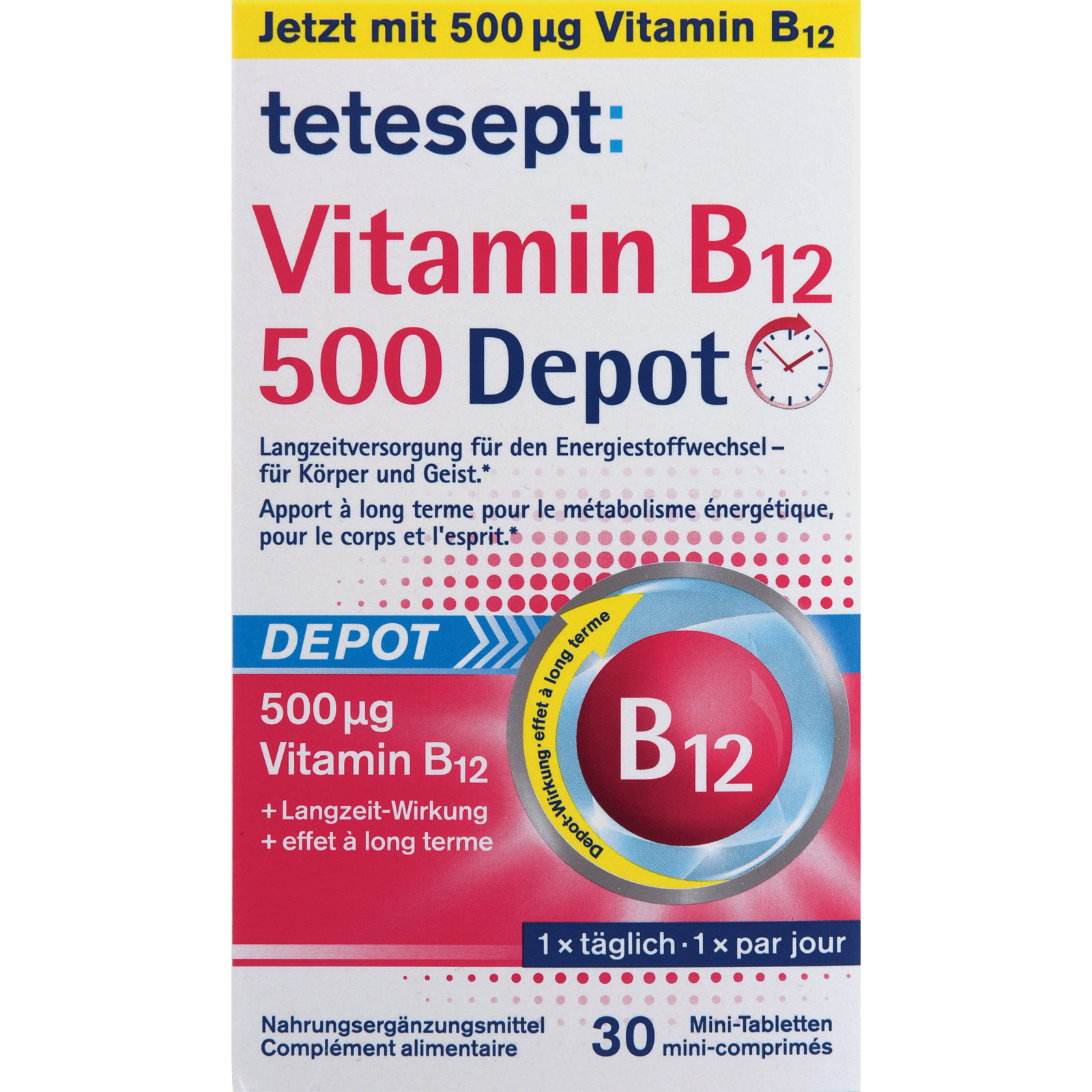 tetesept Vitamin B12 500 Depot, 30 Mini-Tabletten