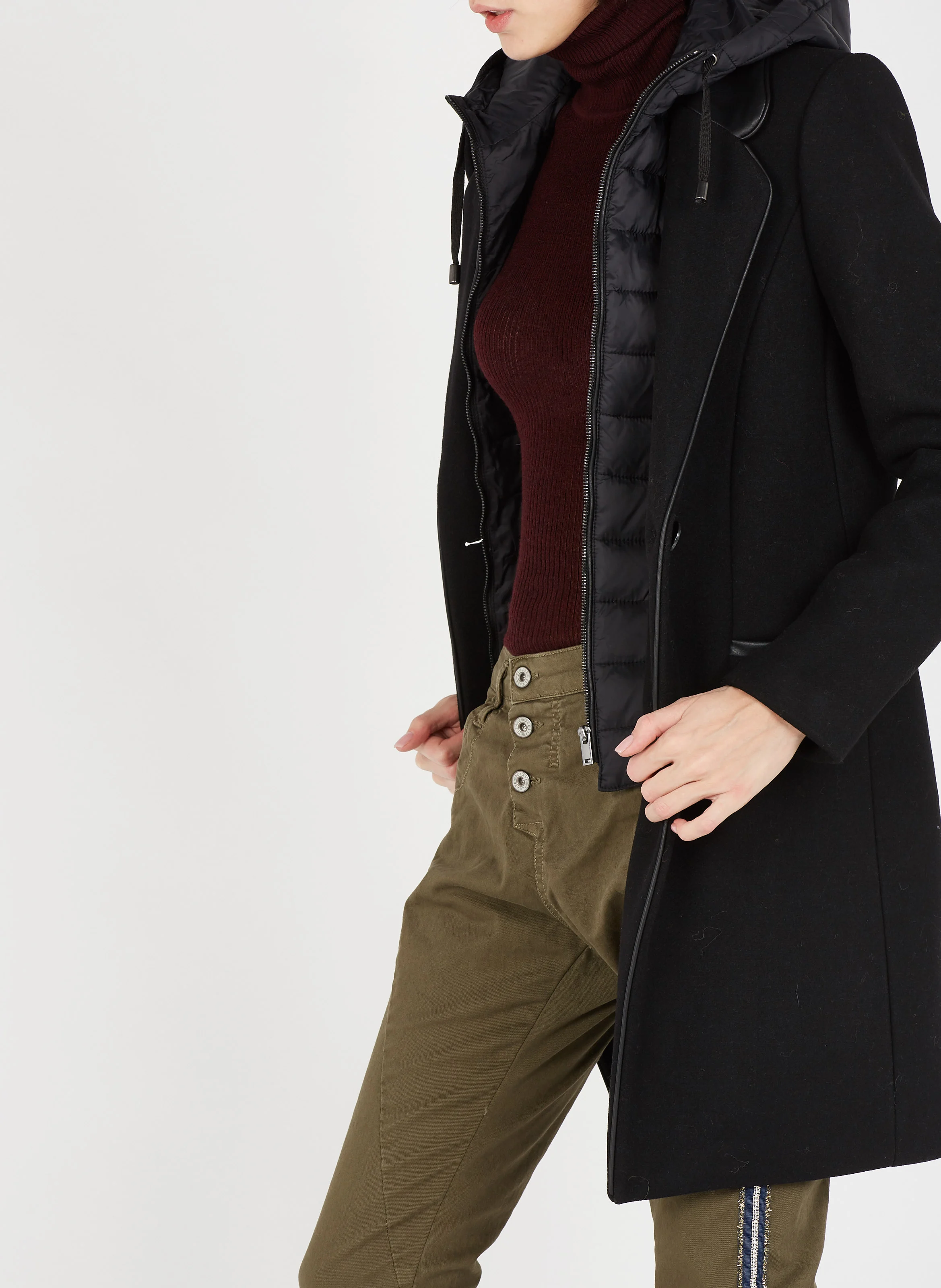 Manteau col tailleur à doudoune intégrée | Noir