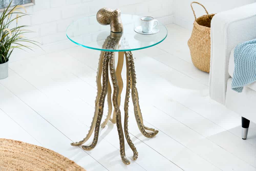 Runder Beistelltisch WILDLIFE OCTOPUS 70cm messing gold Metall Glas Skulptur handmade