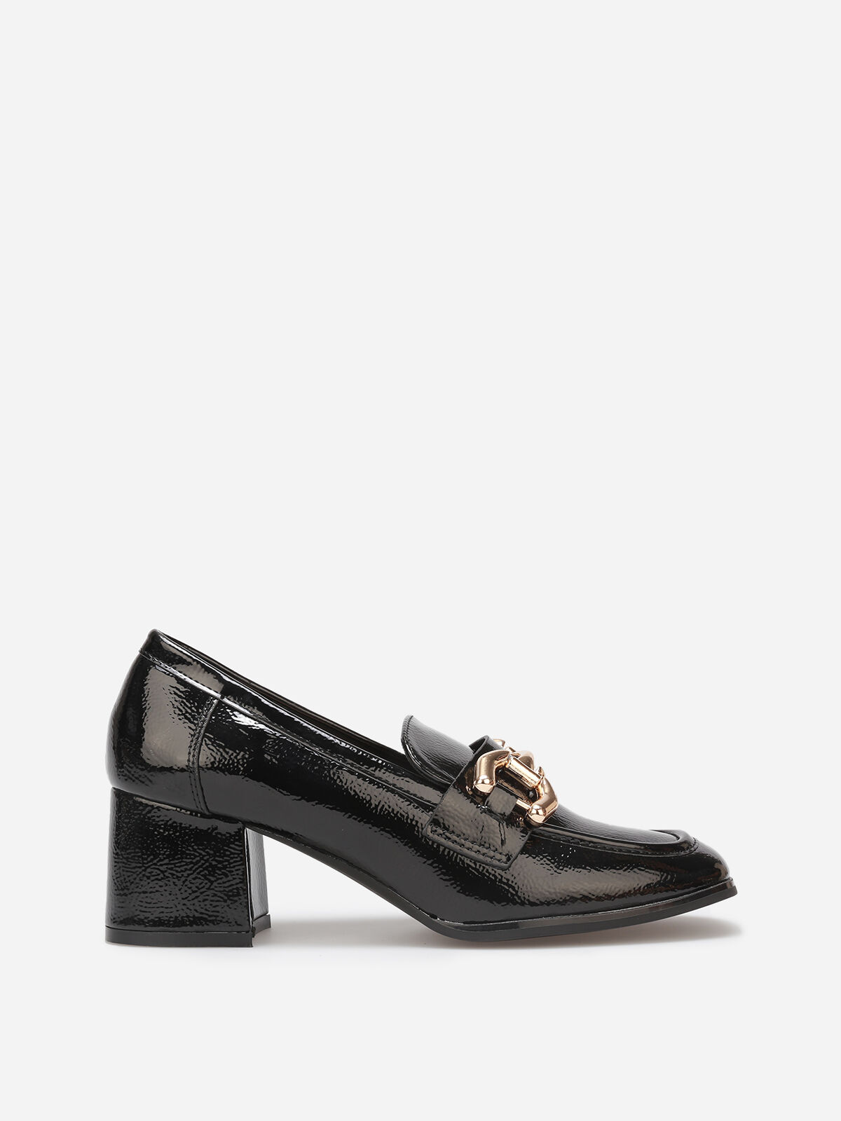 Mocassins à talon et mors dorés- Noir