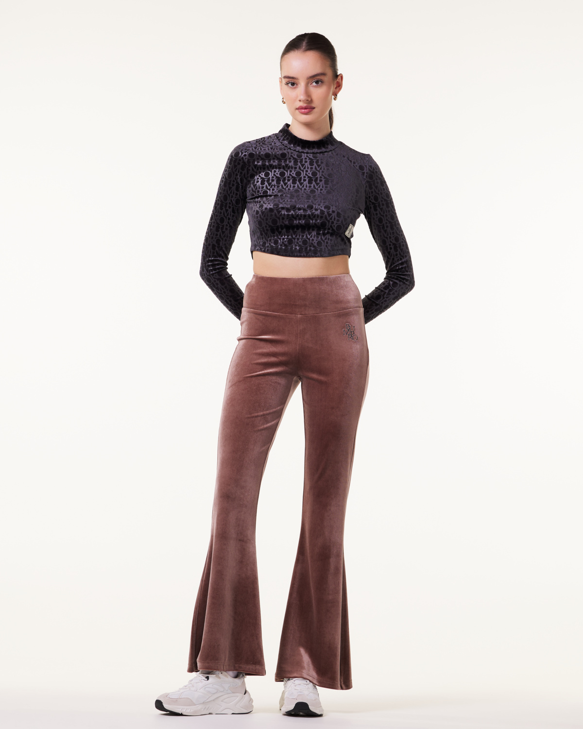 Bumpro Monogram Velour Flare Pants Red Mustang