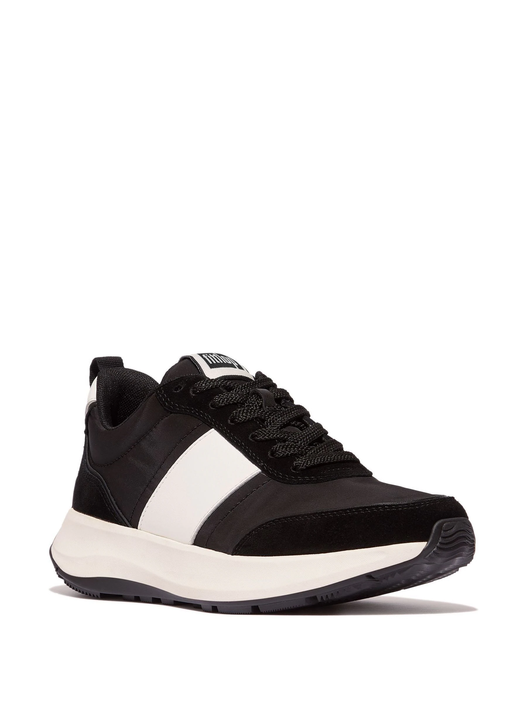 Zwart - Fitflop F-Mode Flow Fabric Suede Leather Trainers