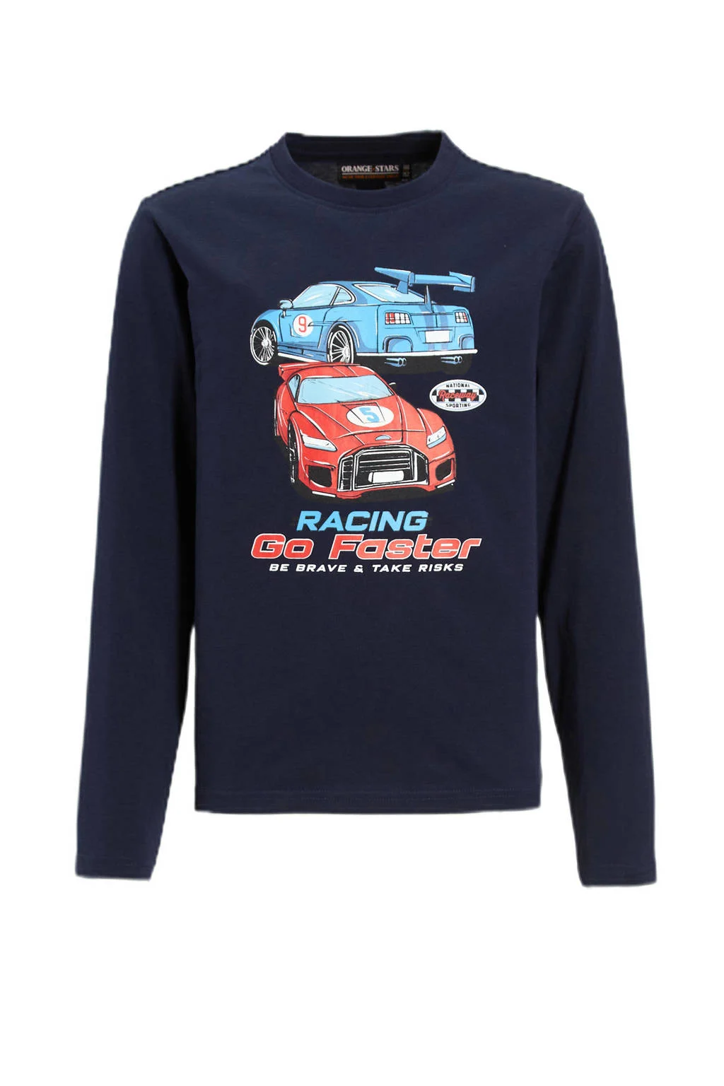 Orange Stars longsleeve met raceauto opdrukJoshua donkerblauw