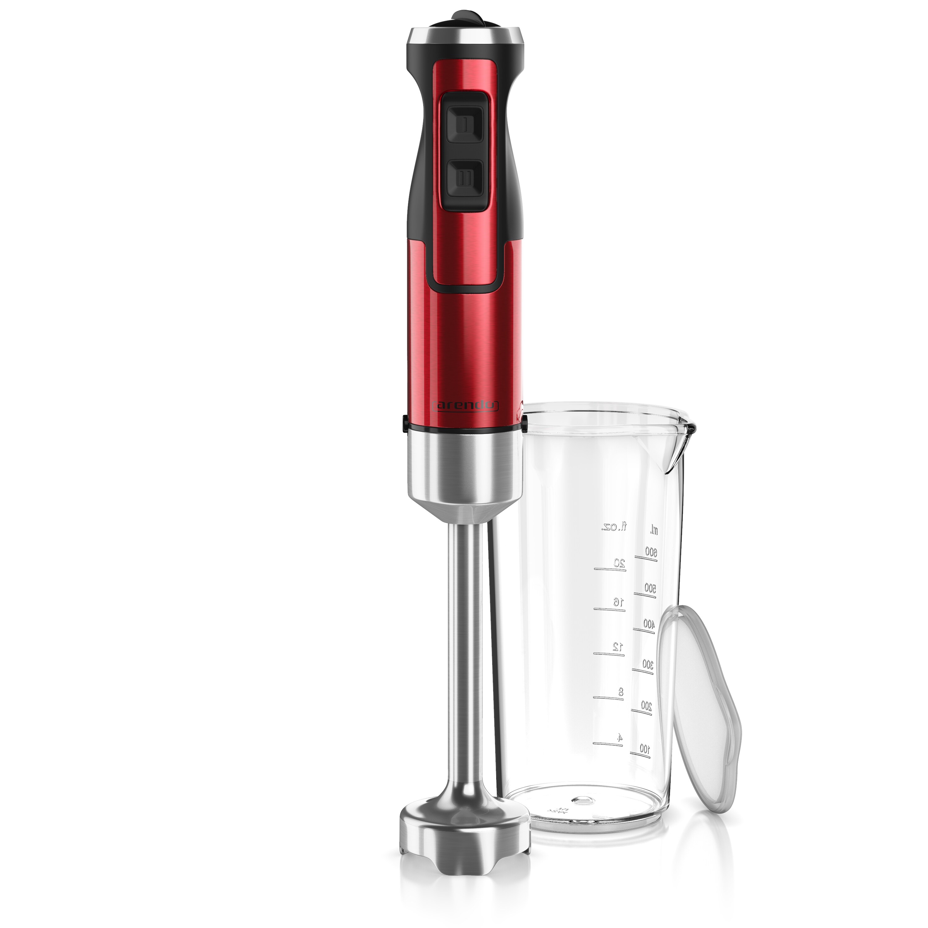 Arendo - Stabmixer, 1000 W, Edelstahl Pürierstab in rot, Handmixer mit Becher, stufenlose Regelung