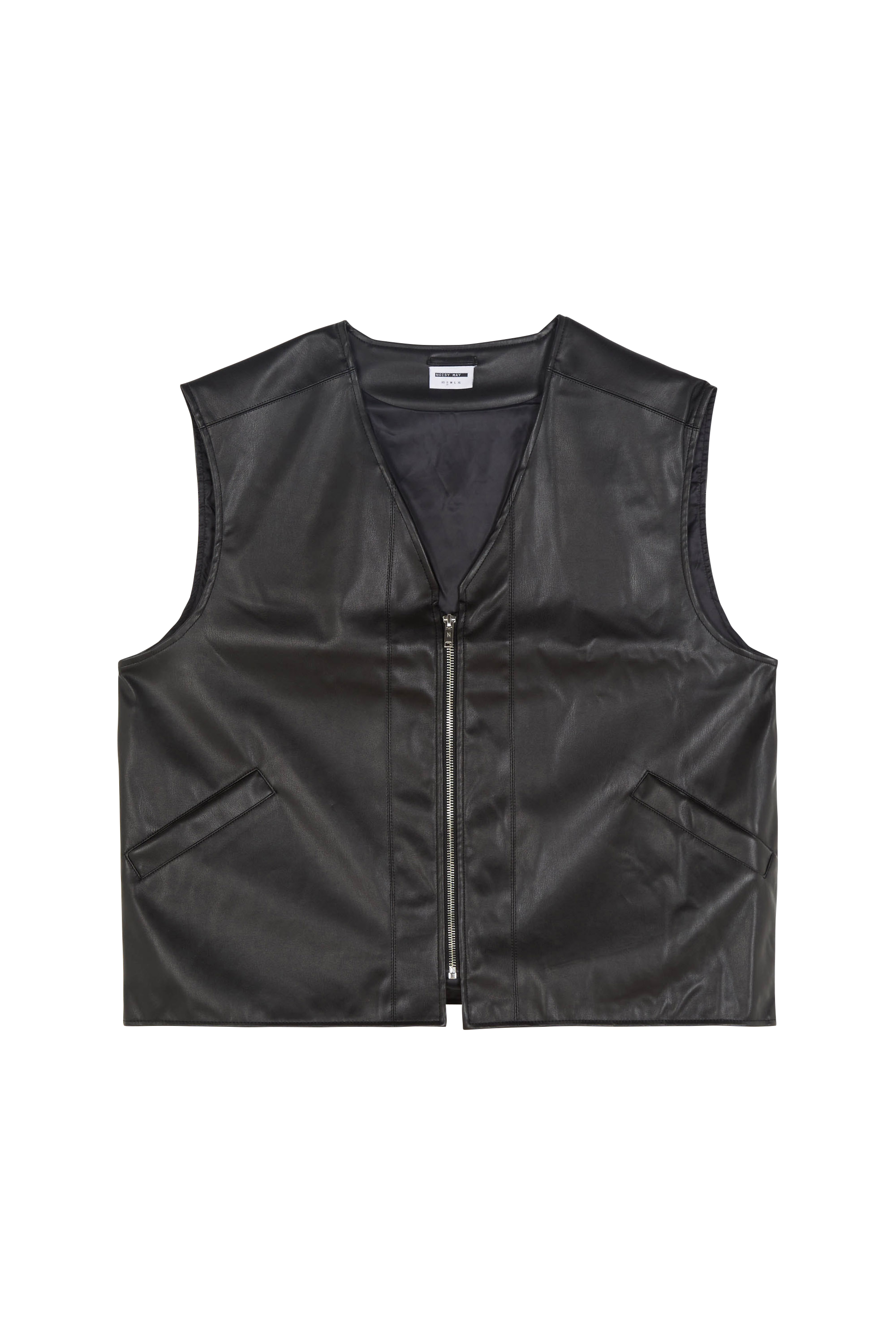 NOISY MAY Veste NMGINO PU S/L OVERSIZE GILET WVN LAB Noir