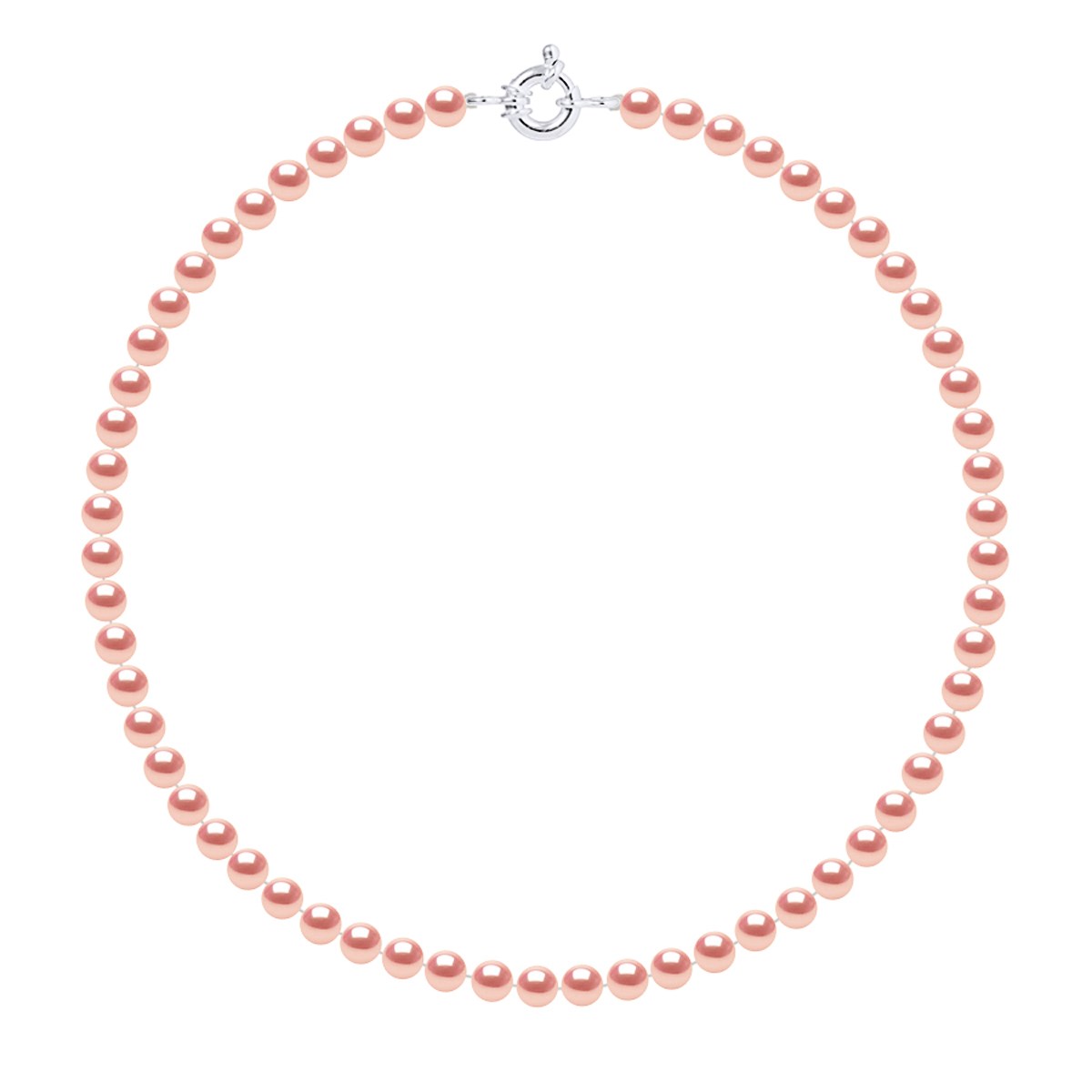 Collier Rang de Perles d'Eau Douce Rose Naturel 6-7 mm Anneau Marin Argent 925 Longueur 45 cm