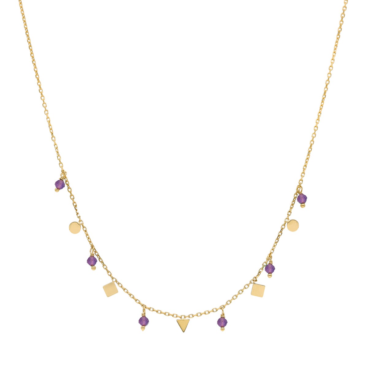Collier Argent Doré Pampilles De Forme Géométrique Et Pierre Améthyste