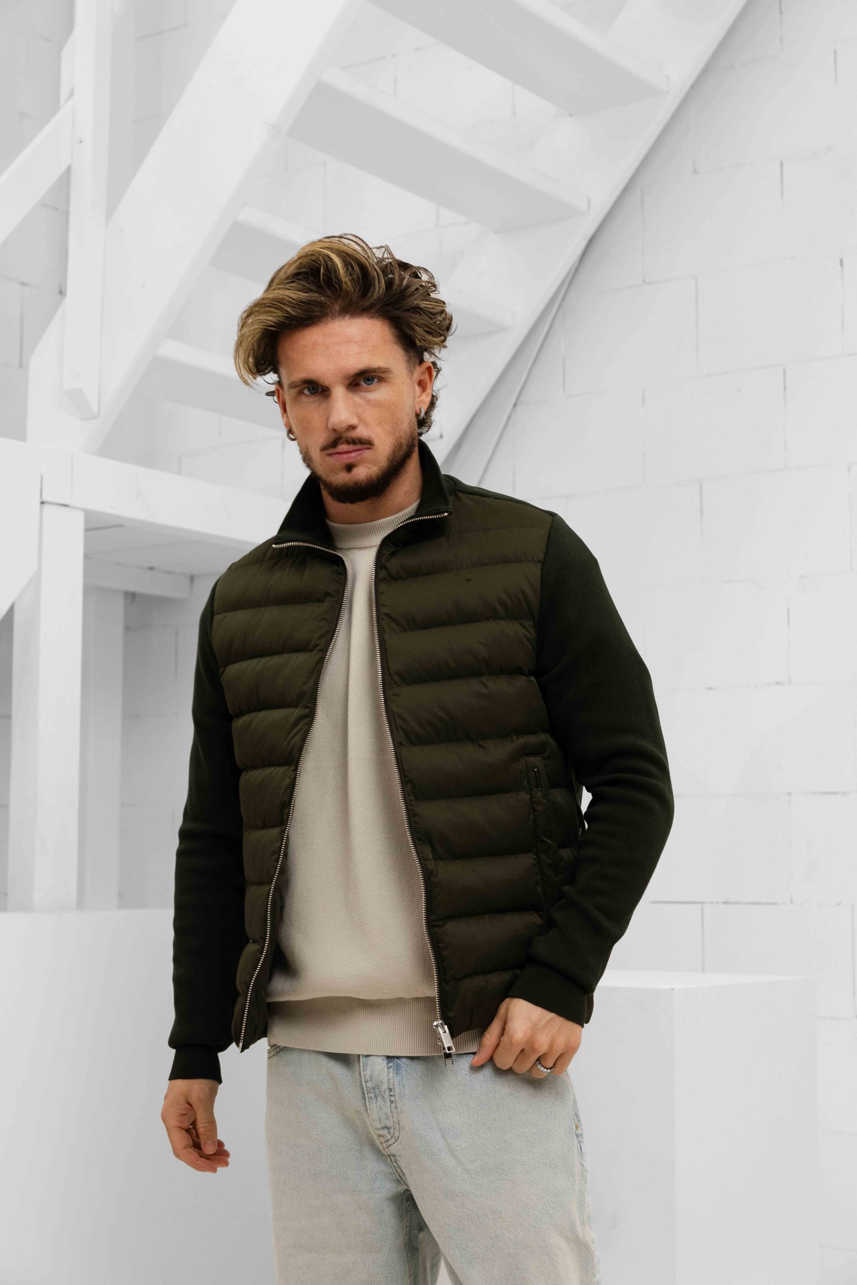 Malelions Knitted Hybrid Jas Heren Donkergroen