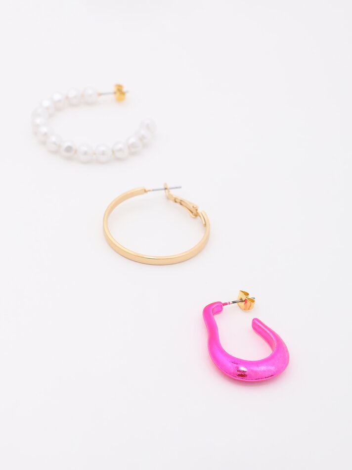 Conjunto de 3 brincos combinando - Rosa