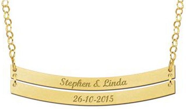 Gouden Bar naamketting rond dubbel