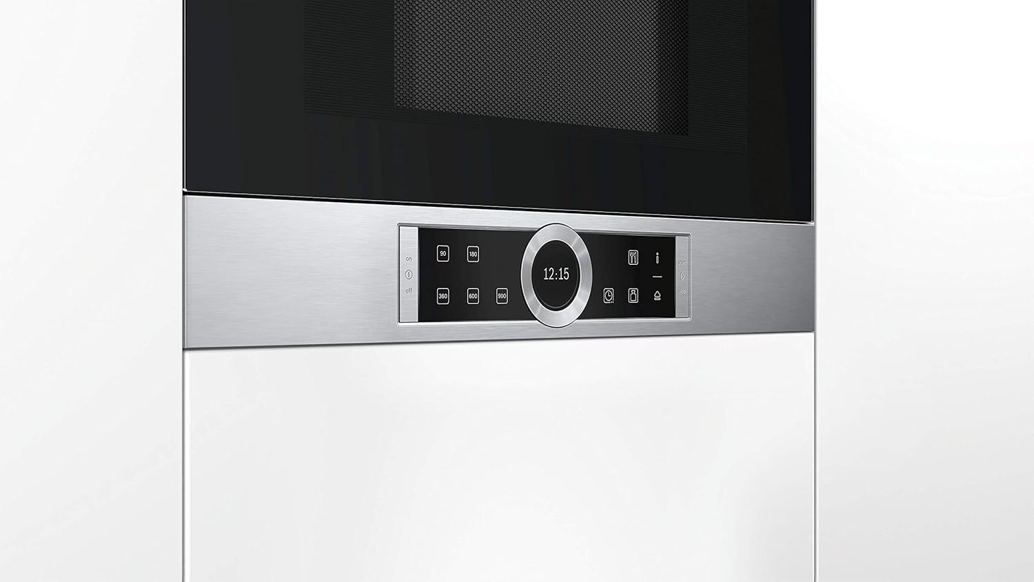 Bosch BFL634GS1 Serie 8 Einbau-Mikrowelle, 38 x 60 cm, 900 W, Türanschlag Links, AutoPilot 7 7 Automatikprogramme, Reinigungsunterstützung, TFT-Touchdisplay, LED-Beleuchtung gleichmäßige Ausleuchtung