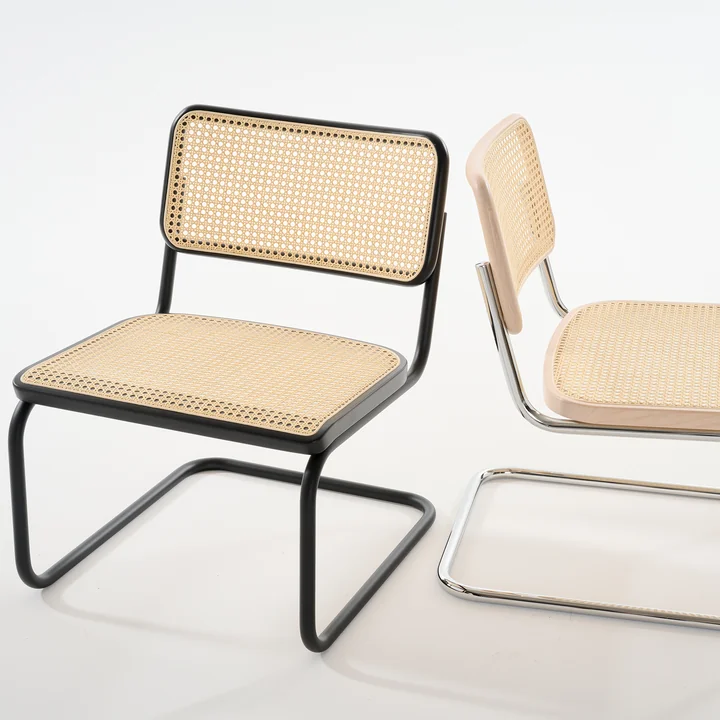 Thonet - S 32 VL Lounge Stuhl, Chrom / Buche schwarz gebeizt (TP 29) / Rohrgeflecht mit Kunststoffstützgewebe