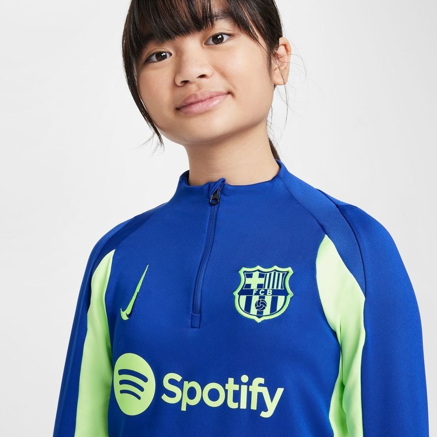 FC Barcelone Maillot d'Entraînement Dri-FIT Strike Drill Avant-Match 3ème - Bleu Royal/Vert Enfant