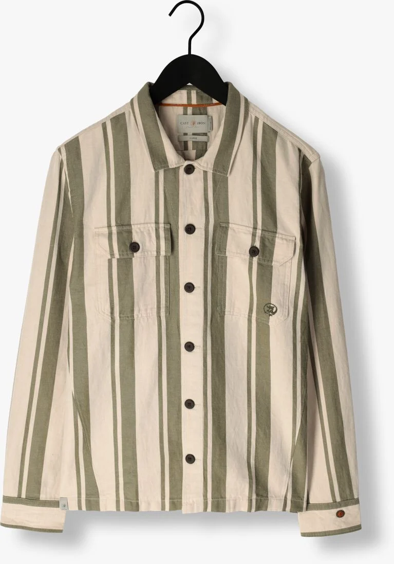 CAST IRON beige cast iron overshirt long sleeve shirt sanborn twill stripe