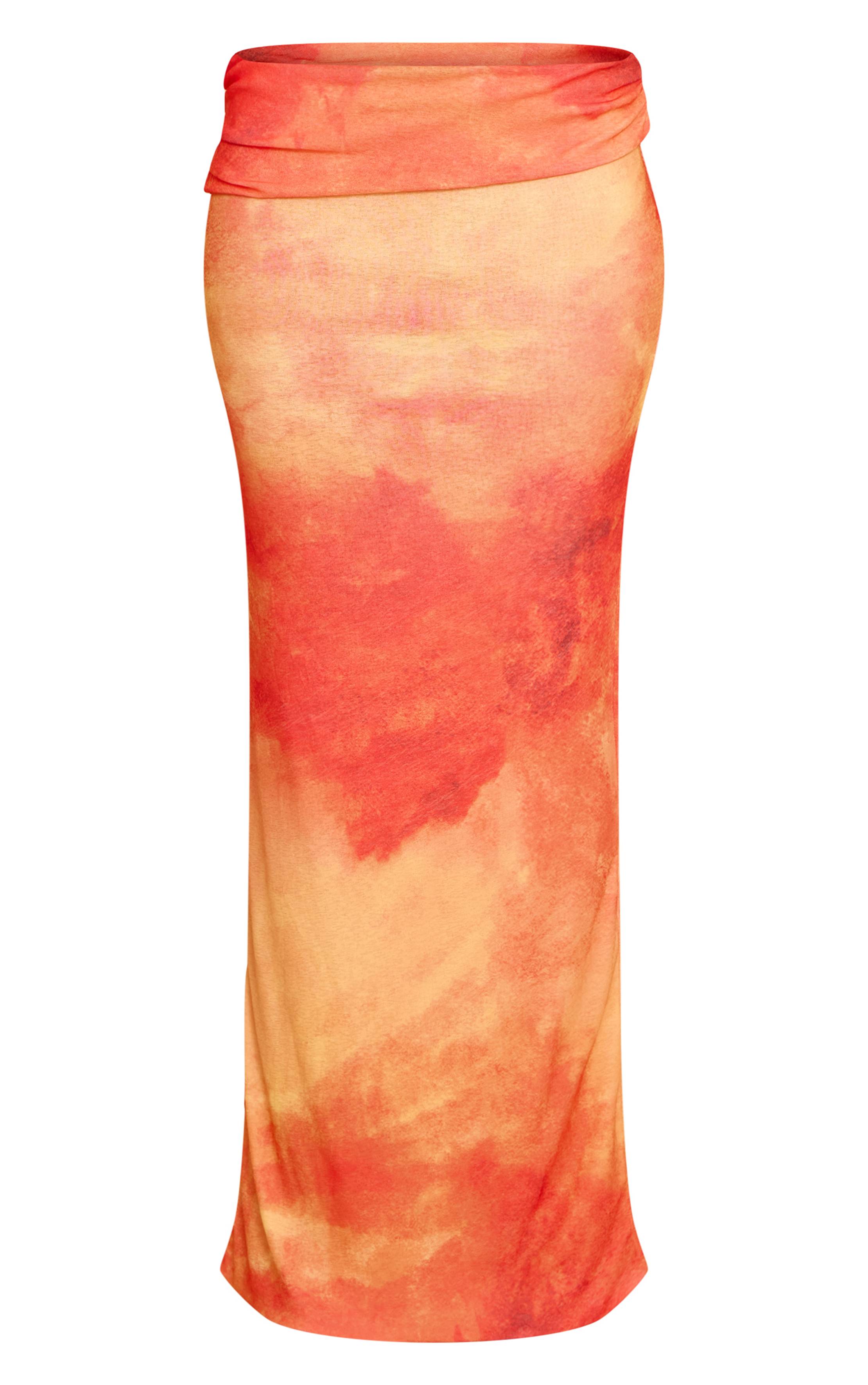 Orange Jupe Longue Taille Basse En Tissu Pelure D'oignon