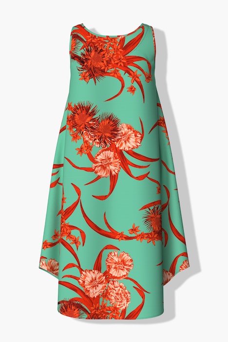 Kleid, floraler Druck, A-Linie, Rundhals, ärmellos