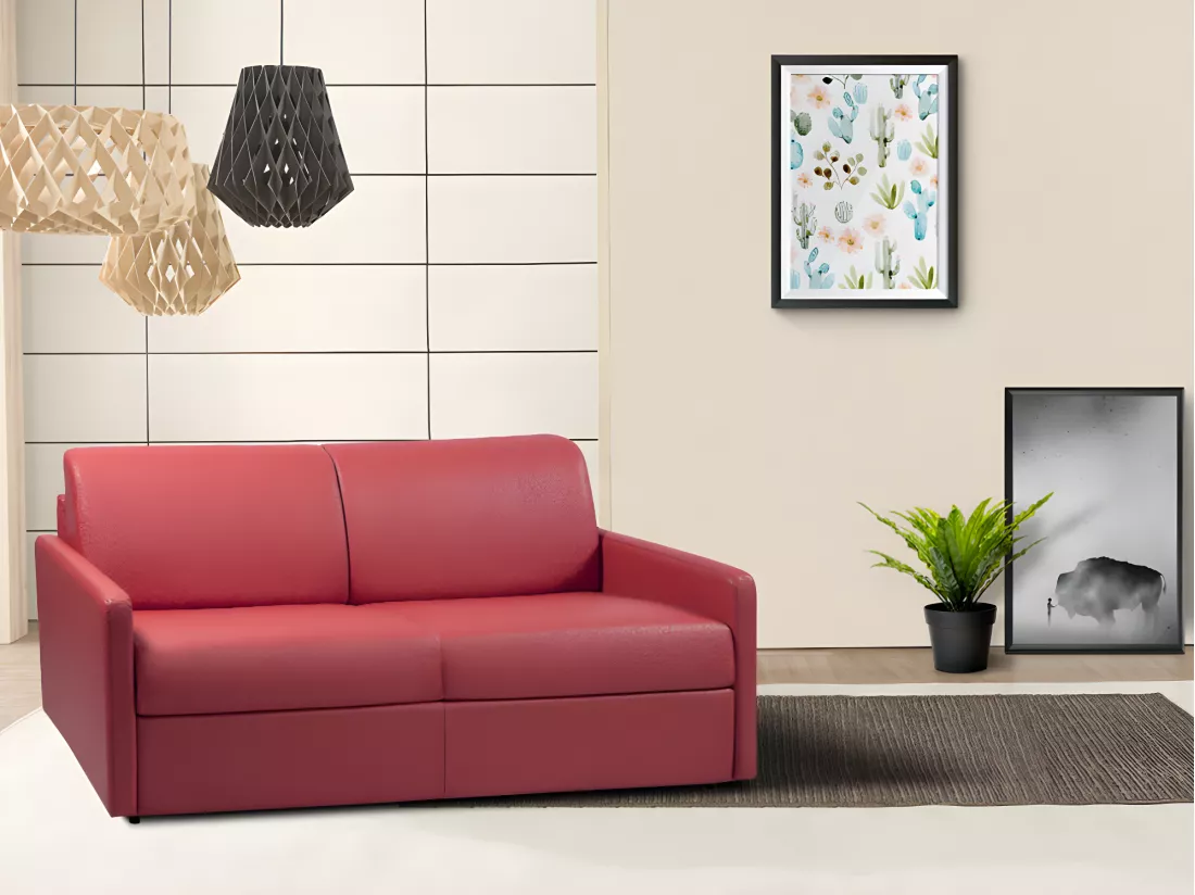 Canapé 2 places convertible express en simili blanc - Couchage 120 cm - Matelas 14 cm CALIFE