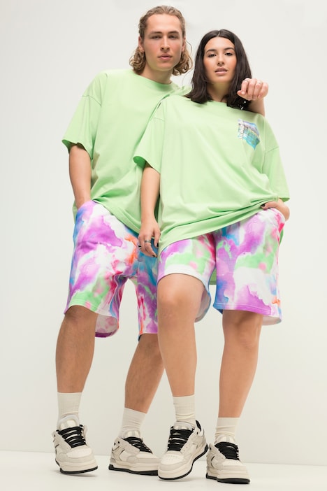 Sweat-Bermuda, Wide Legs, Colorprint, Elastikbund, Unisex