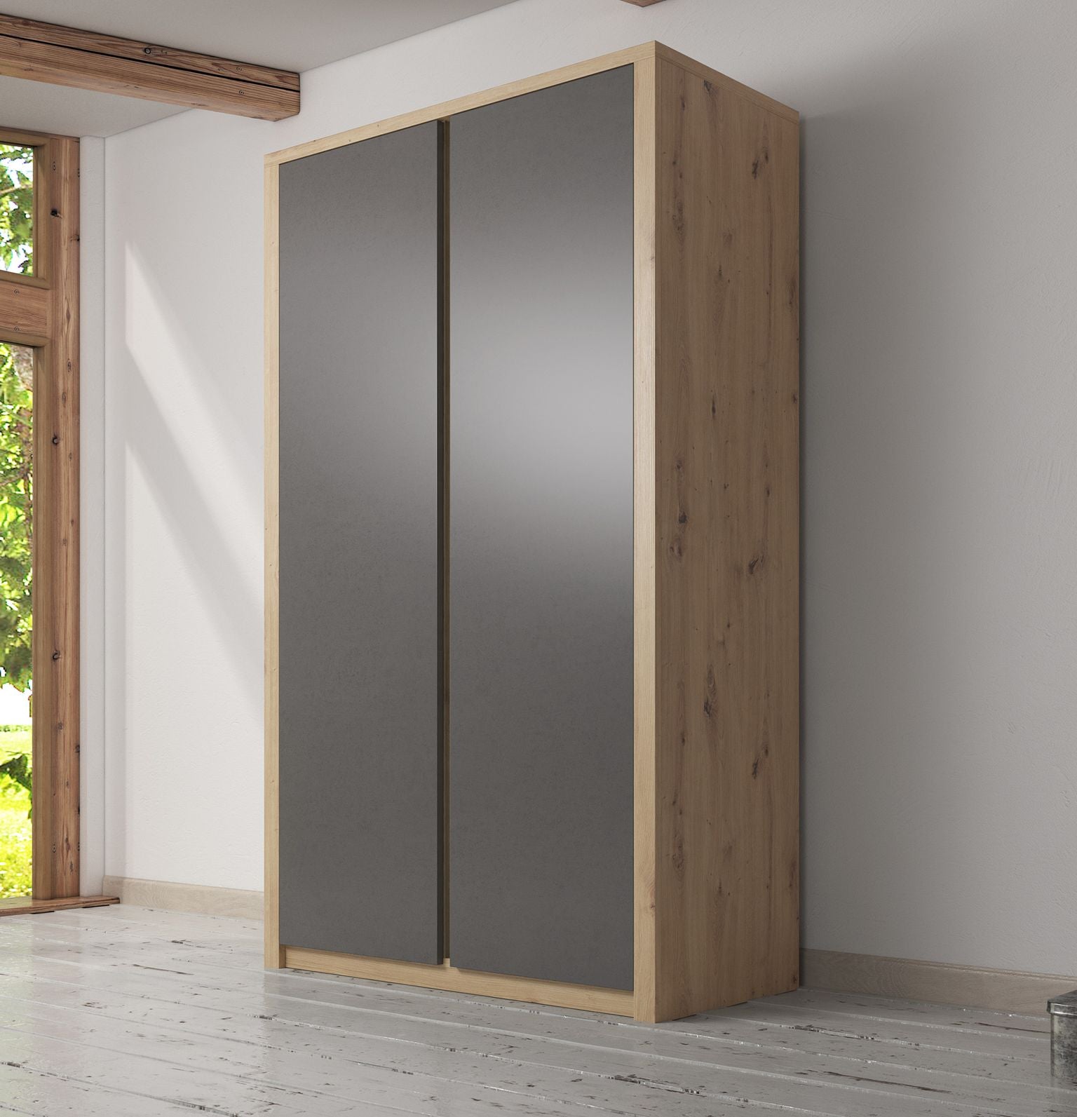 Melody - Kledingkast 2-deurs - Grijs/eiken - 90x53x197 cm
