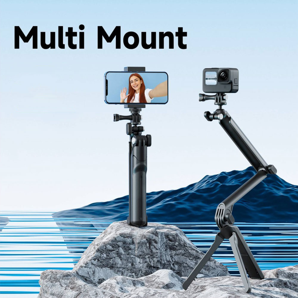 (54cm) 2 in 1 Universal Tripod und Selfie Stick Multi Mount für GoPro / Kameras mit 360° und Dreibein-Stativ - Schwarz