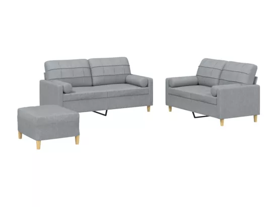 Ensemble de canapés 3 pièces coussins gris clair tissu