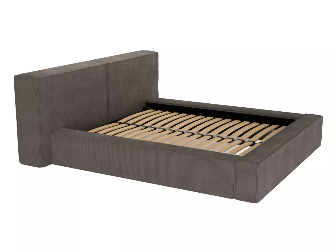 Lit coffre 160 x 200 cm - Velours côtelé - Taupe + Matelas - TIMANO de Pascal Morabito