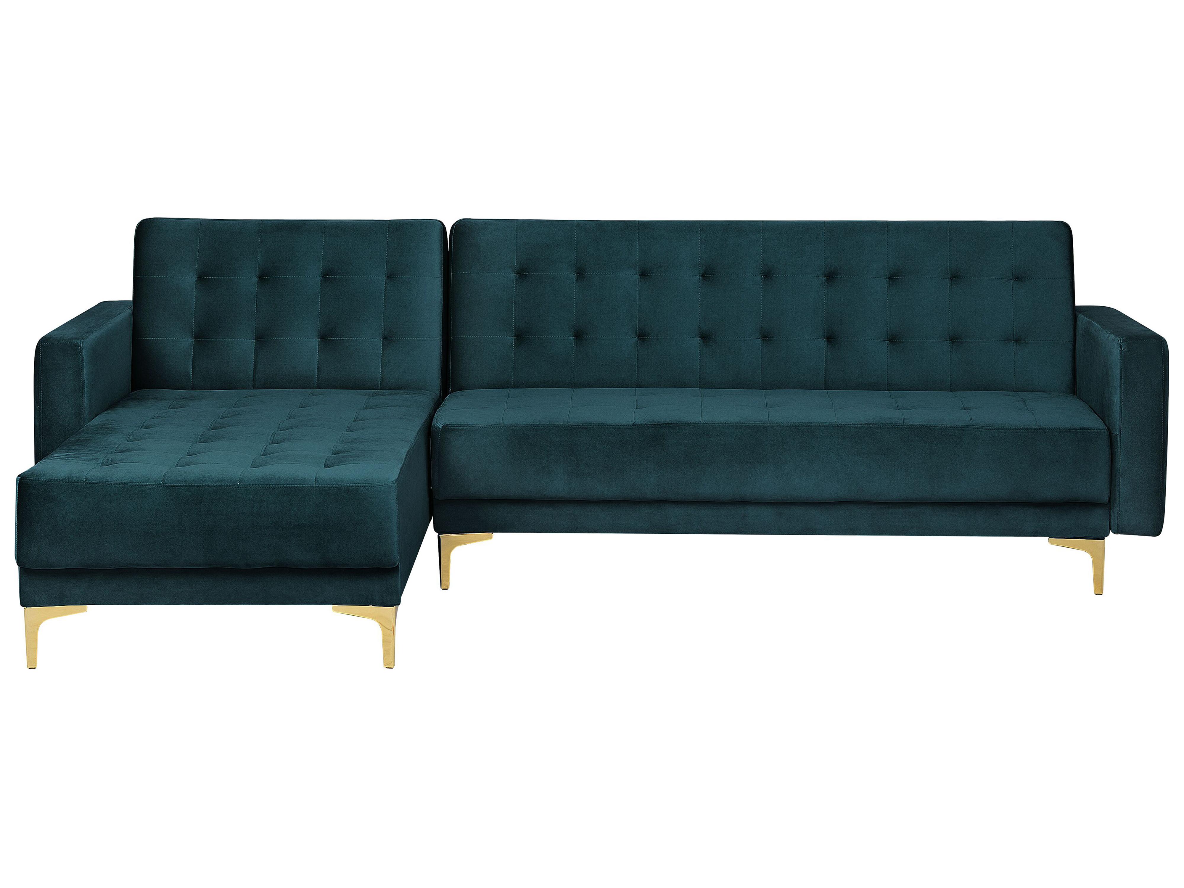 Modulaire hoekslaapbank 4-zits ABERDEEN Fluweel Groenblauw rechtszijdig