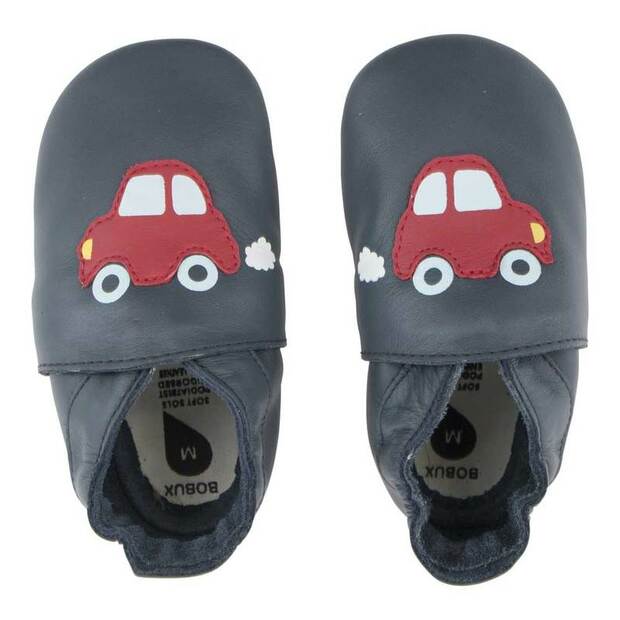 Chaussons en cuir Soft Soles Voiture de course Marine S - BOBUX