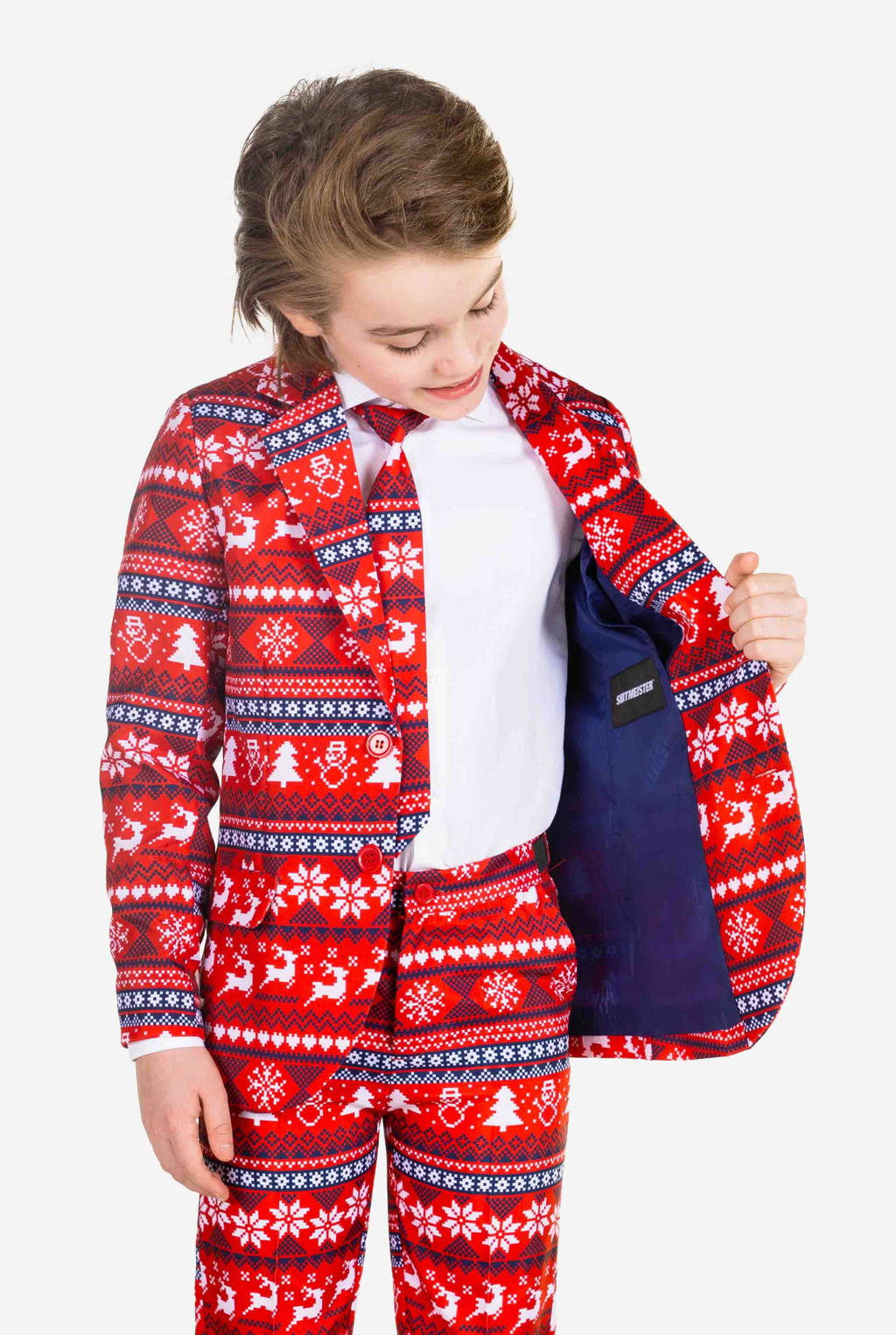 Suitmeister kostuum Nordic Pixel Red met all over print rood/multicolor