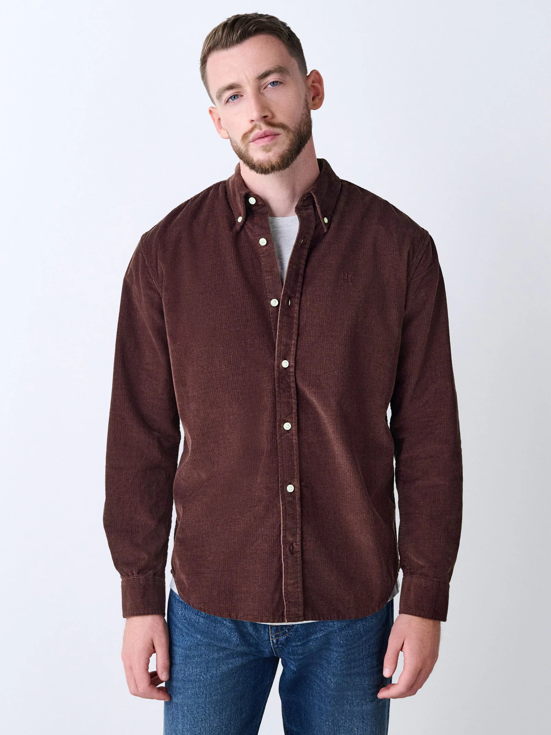 Bordeauxrood - Corduroy overhemd met lange mouwen