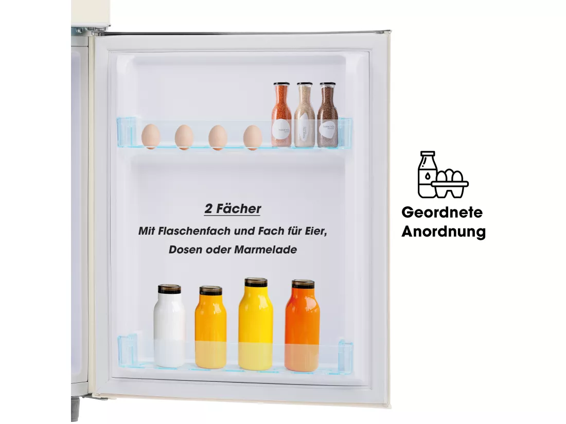 Réfrigérateur rétro, réfrigérateur à double porte supérieure et inférieure, volume total de 72 litres, avec volume de congélation de 21 litres, 120 kWh/an, éclairage LED