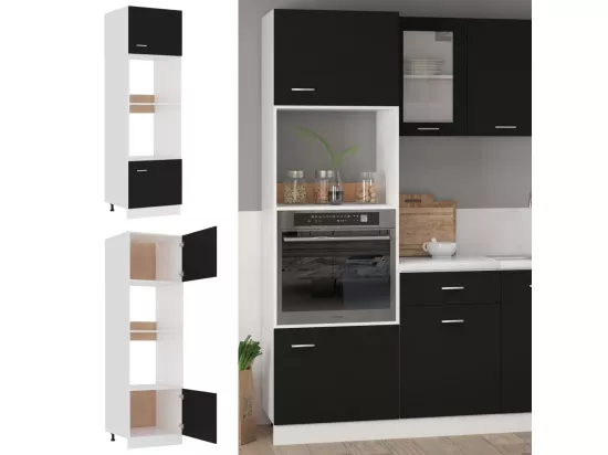 Armoire à micro-ondes Noir 60x57x207 cm Bois d'ingénierie