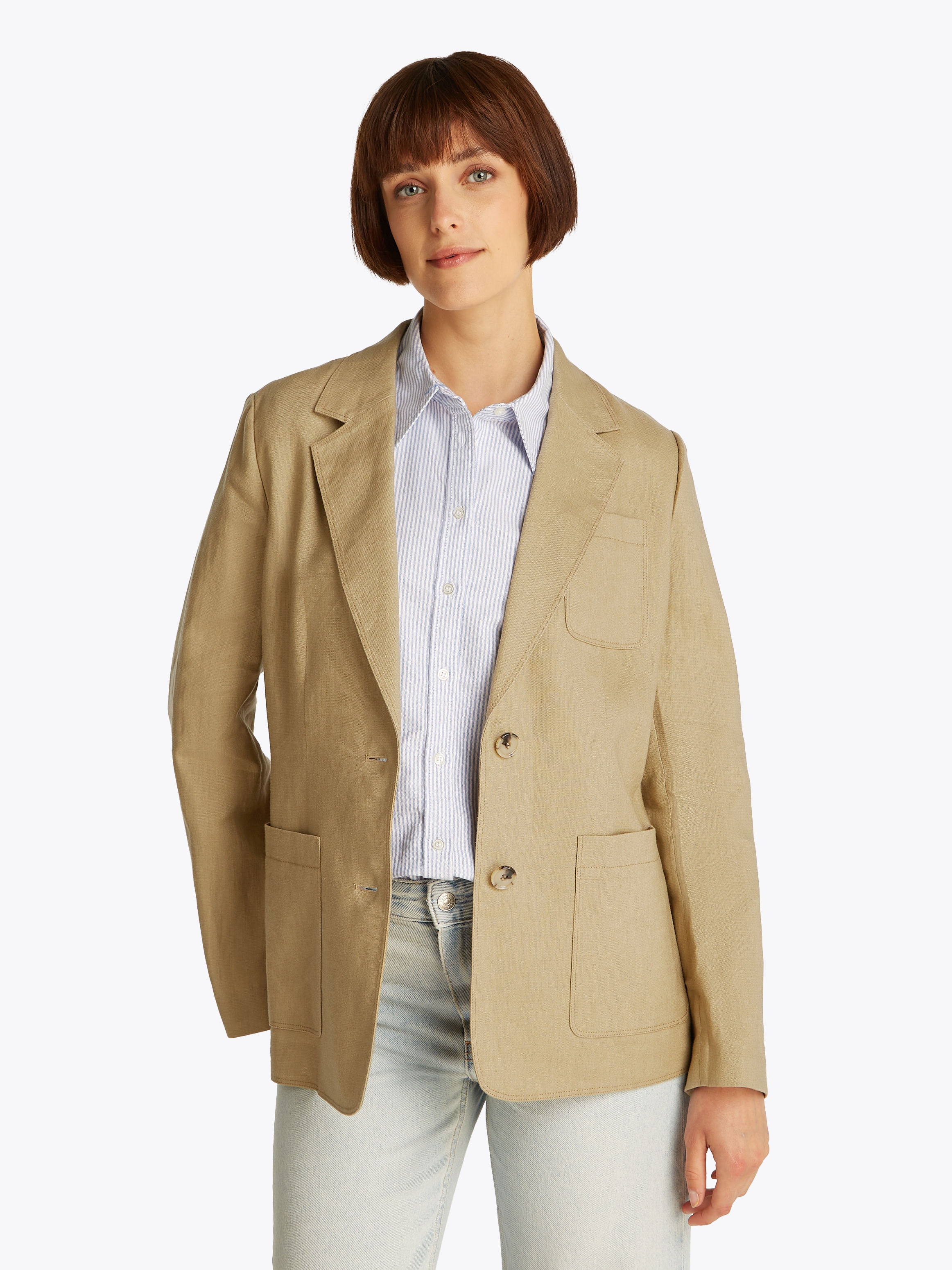 Tommy Hilfiger Kurzblazer »ESS LINEN REGULAR SB BLAZER«, mit Metalllabel ,kühlendes Premium Leinen